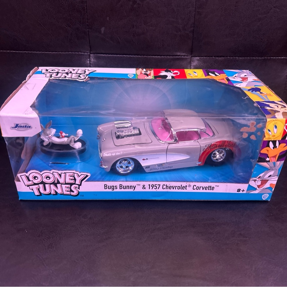 Warner Bros. Looney Tunes Silver and Pink Chevy Corvette Toy Car